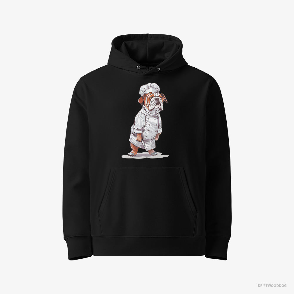 Bulldog Hoodie – Women Black Hoodie Eco-Friendly – Dressed as a Chef (on White Background)