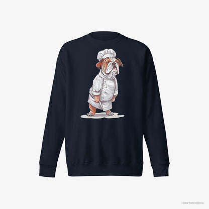 Bulldog Sweatshirt – Men Navy Sweatshirt Eco-Friendly – Dressed as a Chef (on White Background)