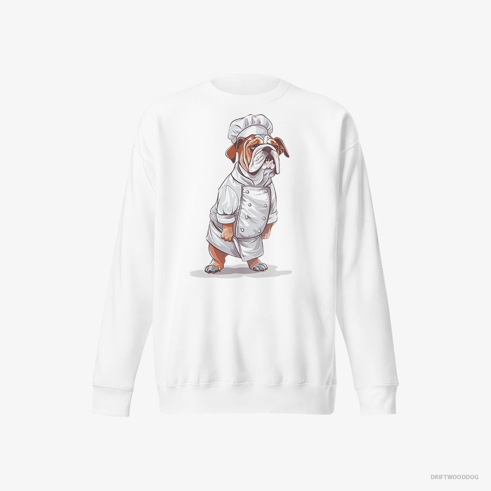 Bulldog Sweatshirt – Men White Sweatshirt Eco-Friendly – Dressed as a Chef (on White Background)