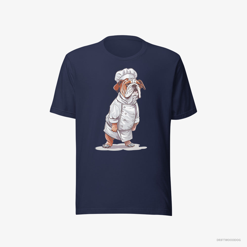 Bulldog T-Shirt – Men Navy T-Shirt Eco-Friendly – Dressed as a Chef (on White Background)