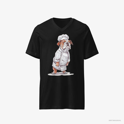 Bulldog T-Shirt – Men Black T-Shirt V-Neck – Dressed as a Chef (on White Background)