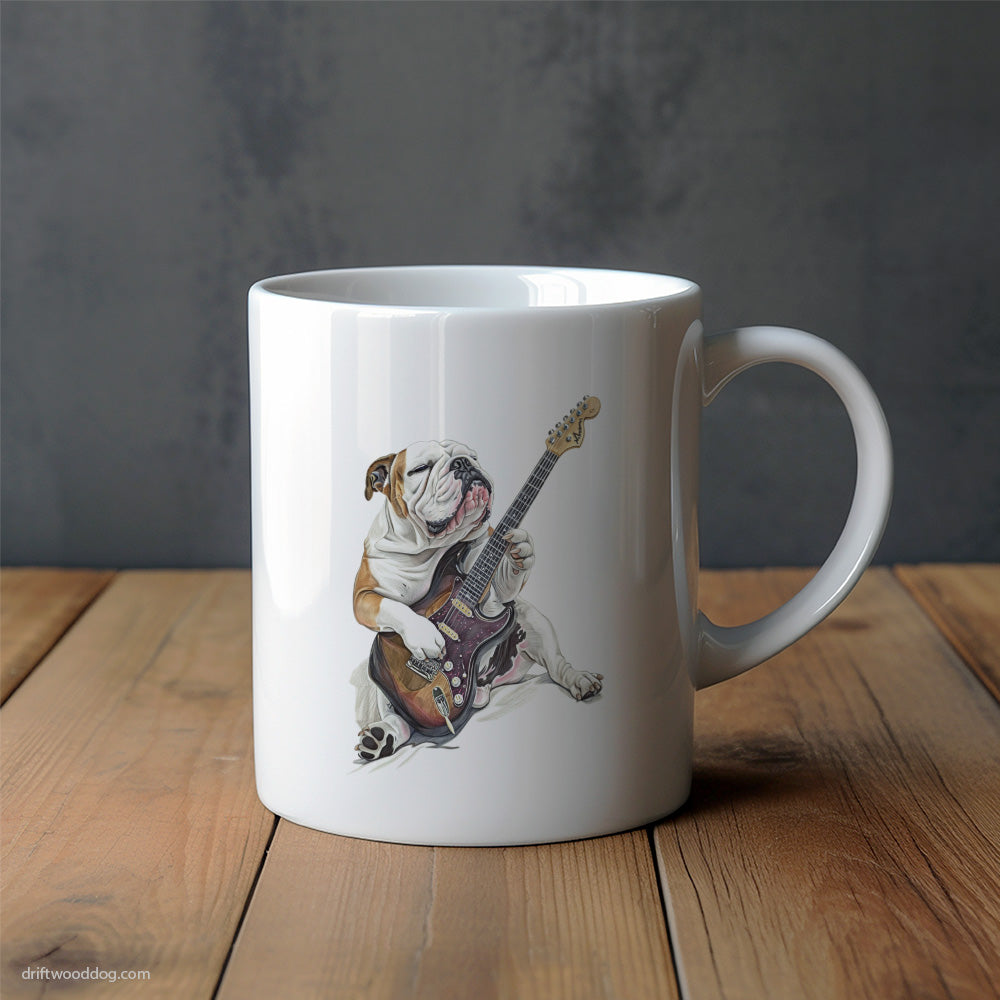 Dreamy Bulldog Playing Rock Guitar Mug – Unique Dog Cups | Dog-Themed Mugs