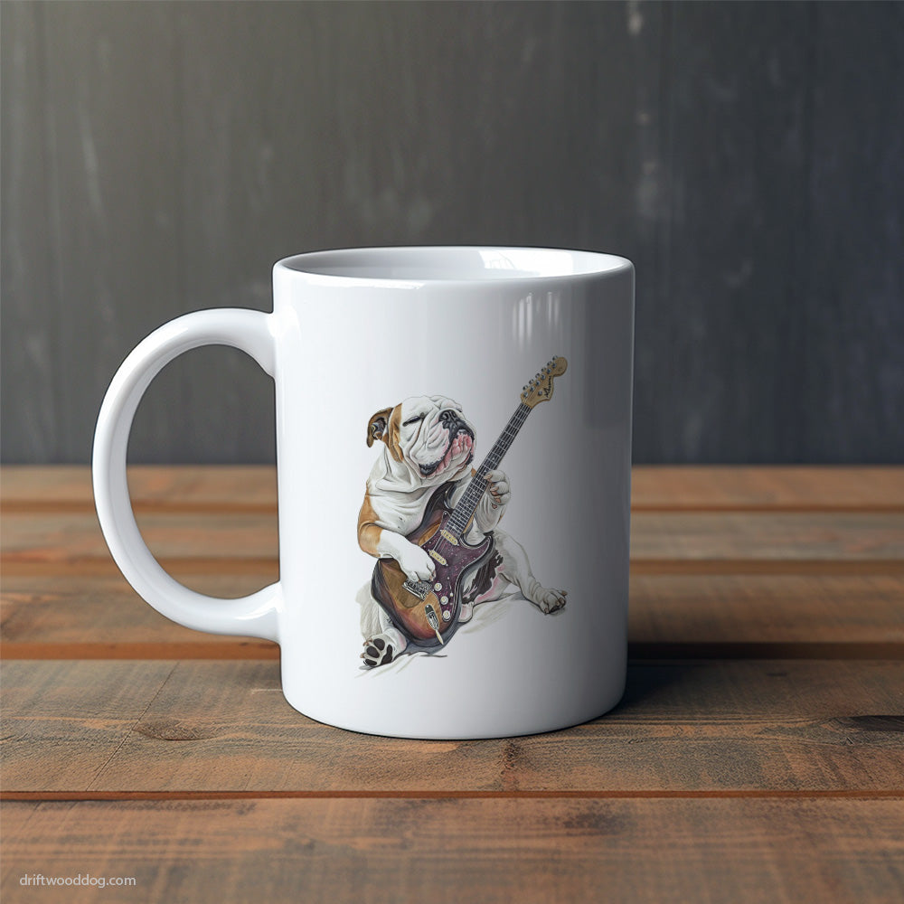 Dreamy Bulldog Playing Rock Guitar Mug – Cute Dog-Themed Mugs | Perfect Gifts for Dog Lovers