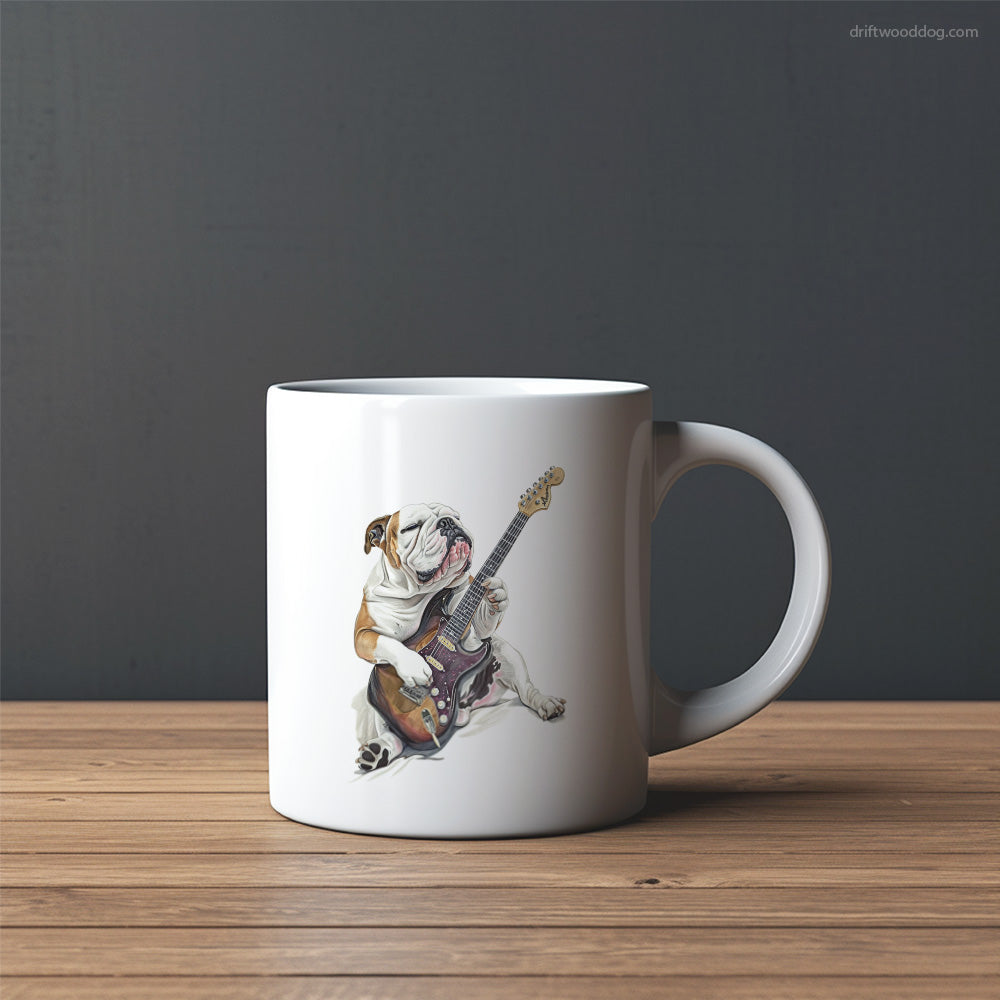 Dreamy Bulldog Playing Rock Guitar Mug – Custom Dog Mugs | Personalized Pet Mugs