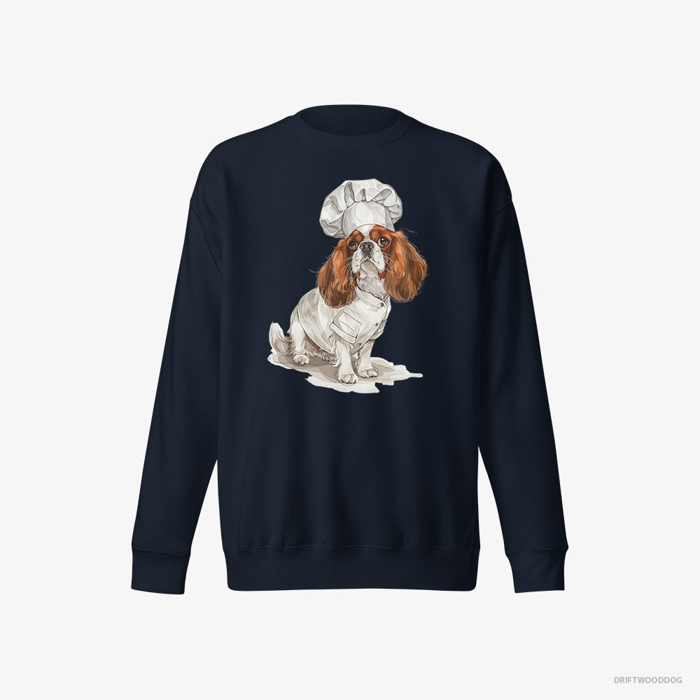 Cavalier King Charles Spaniel Sweatshirt – Men Navy Sweatshirt Eco-Friendly – Ready for Some Cooking (on White Background)