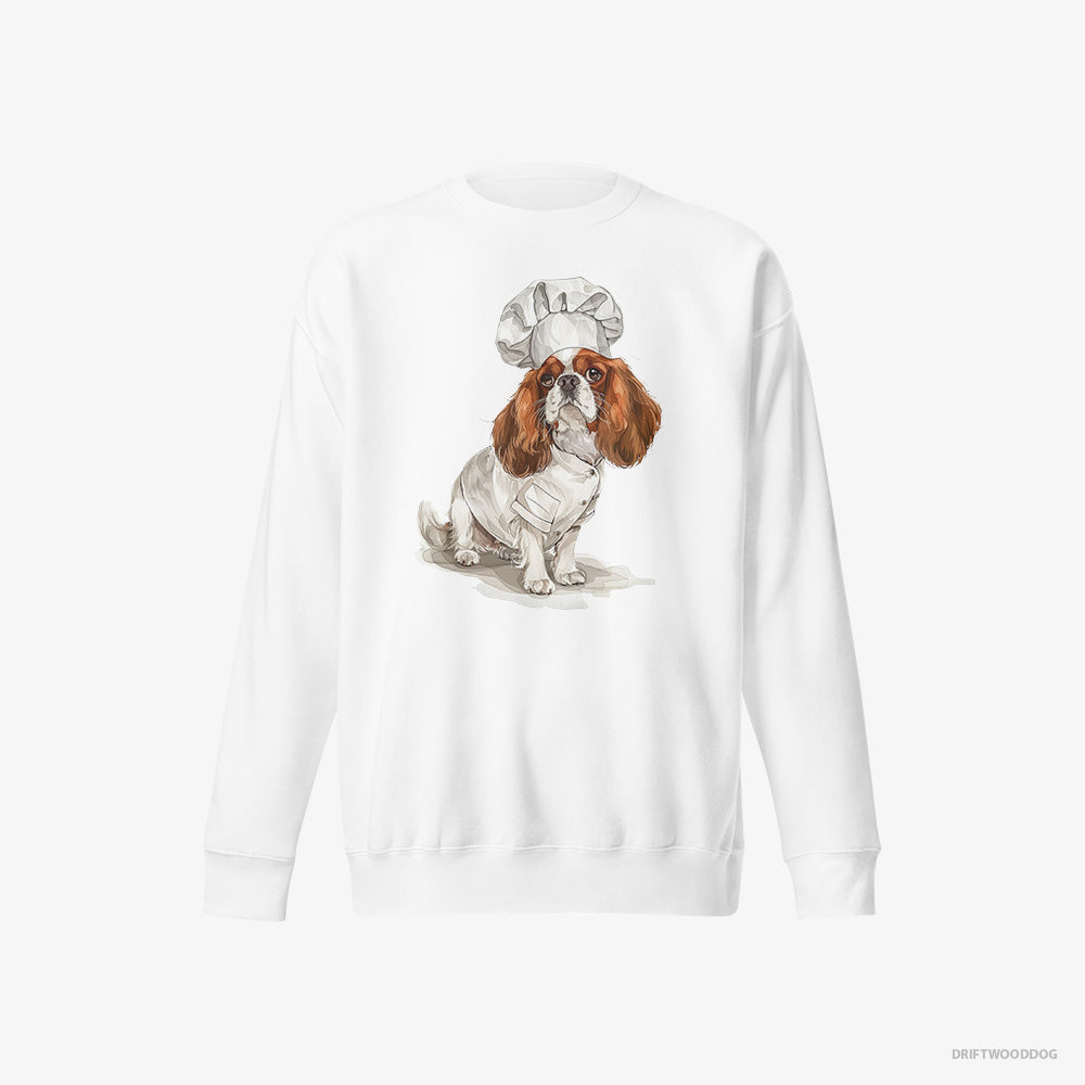 Cavalier King Charles Spaniel Sweatshirt – Men White Sweatshirt Eco-Friendly – Ready for Some Cooking (on White Background)