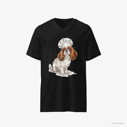 Cavalier King Charles Spaniel T-Shirt – Men Black T-Shirt V-Neck – Ready for Some Cooking (on White Background)