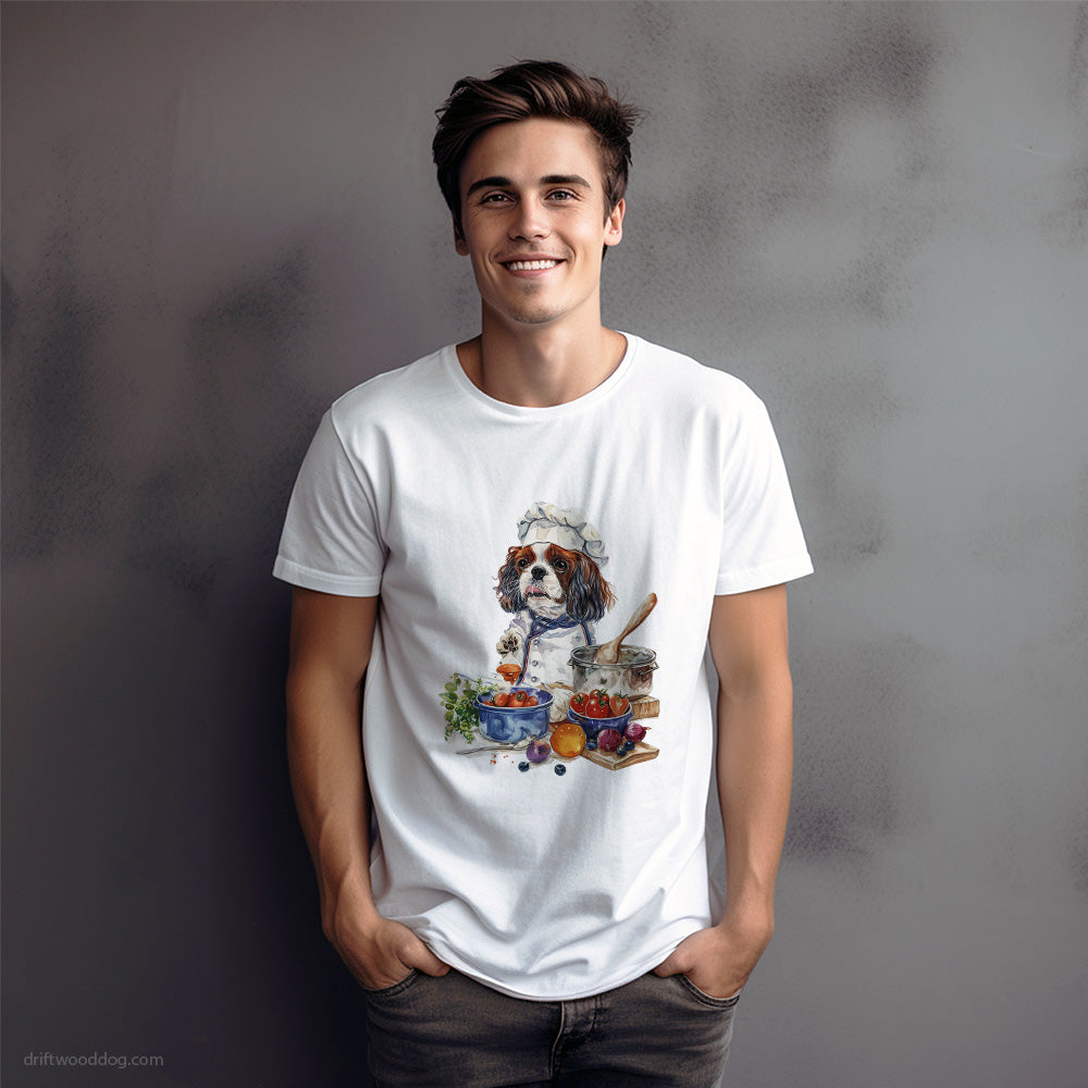 Cavalier King Charles Spaniel Cooking Meals in Kitchen T-Shirt – Dog Graphic Tee for Men