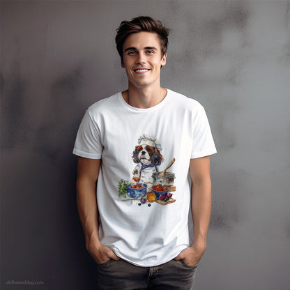 Cavalier King Charles Spaniel Cooking Meals in Kitchen T-Shirt – Dog Graphic Tee for Men