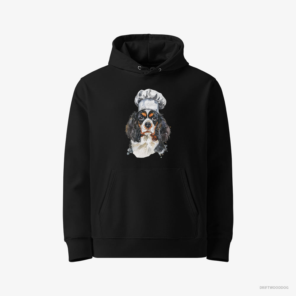 Cavalier King Charles Spaniel Hoodie – Women Black Hoodie Eco-Friendly – Wearing a Chef's Uniform (on White Background)