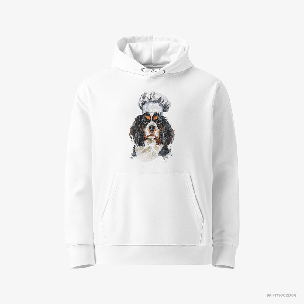 Cavalier King Charles Spaniel Hoodie – Men White Hoodie Eco-Friendly – Wearing a Chef's Uniform (on White Background)