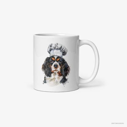 Cavalier King Charles Spaniel Wearing a Chef's Uniform White Mug