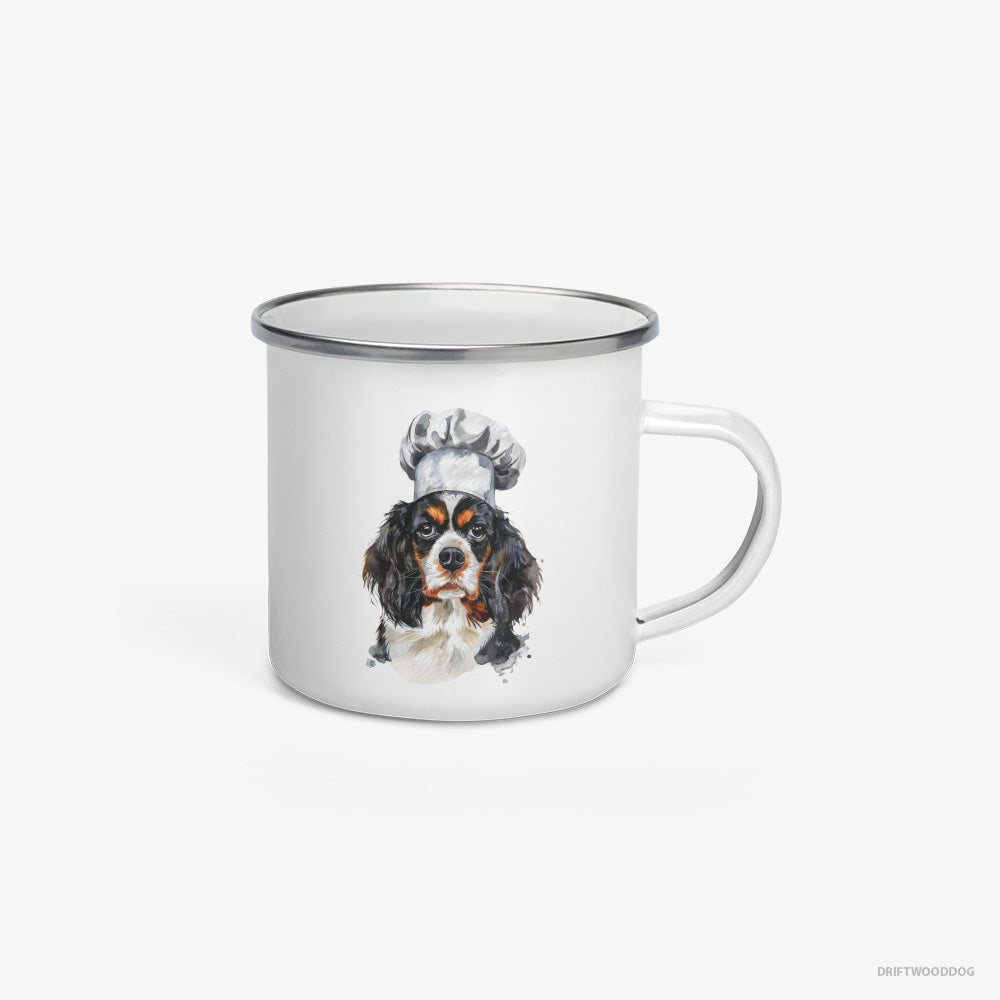 Cavalier King Charles Spaniel Wearing a Chef's Uniform Enamel Mug