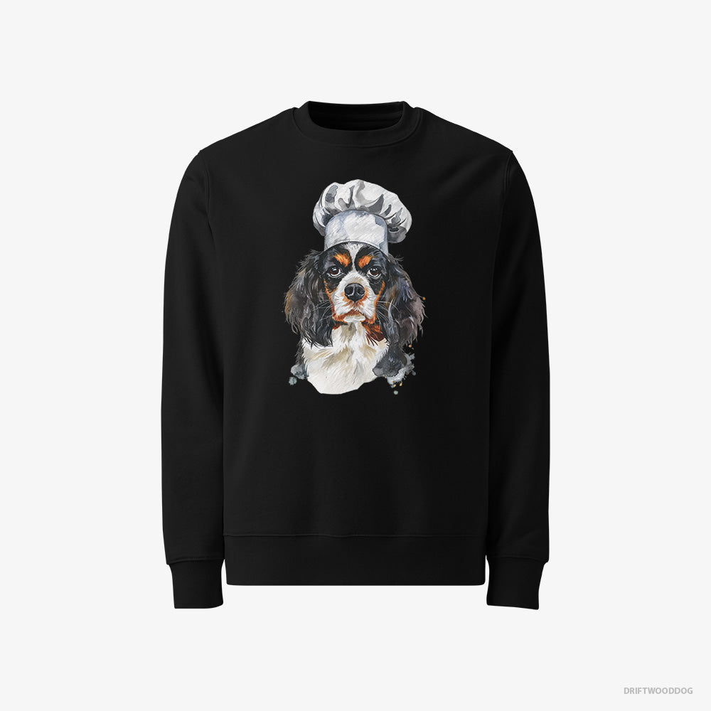 Cavalier King Charles Spaniel Sweatshirt – Men Black Sweatshirt Classic – Wearing a Chef's Uniform (on White Background)