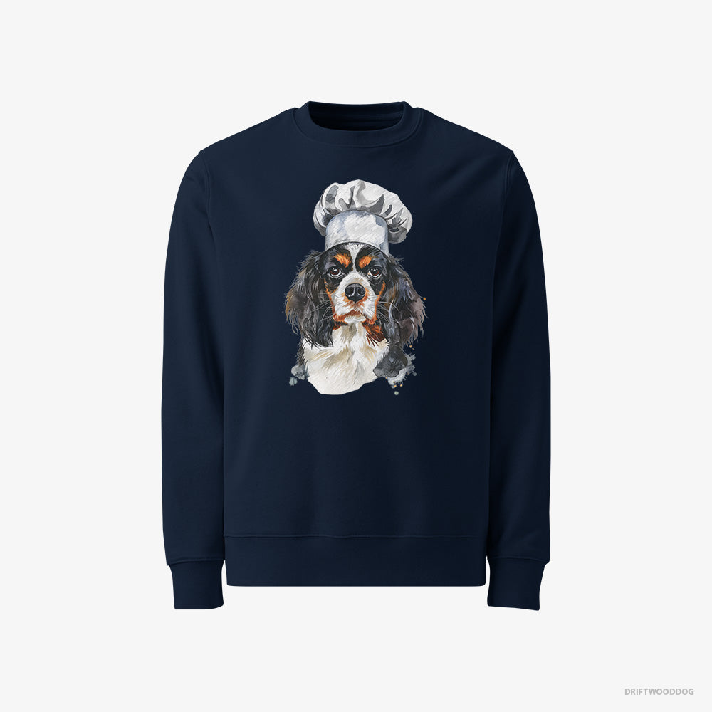 Cavalier King Charles Spaniel Sweatshirt – Men Navy Sweatshirt Classic – Wearing a Chef's Uniform (on White Background)