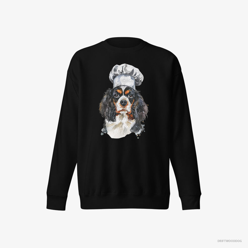 Cavalier King Charles Spaniel Sweatshirt – Men Black Sweatshirt Eco-Friendly – Wearing a Chef's Uniform (on White Background)