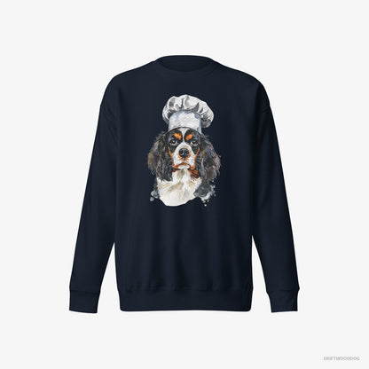 Cavalier King Charles Spaniel Wearing a Chef's Uniform Navy Sweatshirt