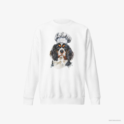 Cavalier King Charles Spaniel Wearing a Chef's Uniform White Sweatshirt