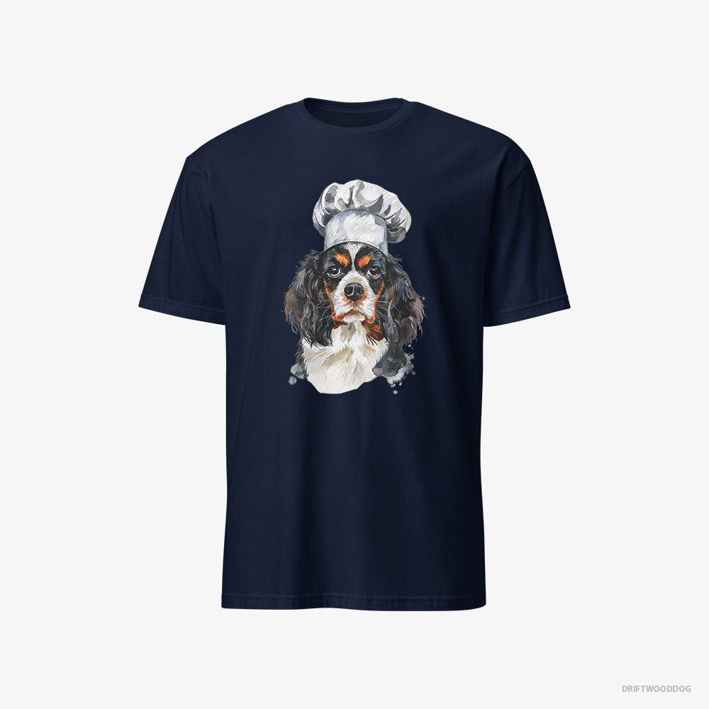 Cavalier King Charles Spaniel T-Shirt – Men Navy T-Shirt Classic – Wearing a Chef's Uniform (on White Background)