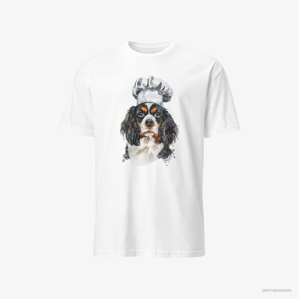 Cavalier King Charles Spaniel T-Shirt – Men White T-Shirt Classic – Wearing a Chef's Uniform (on White Background)