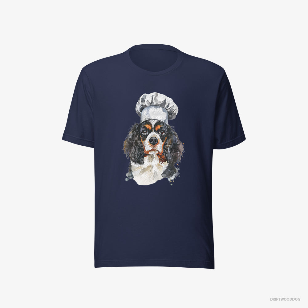 Cavalier King Charles Spaniel T-Shirt – Women Navy T-Shirt Eco-Friendly – Wearing a Chef's Uniform (on White Background)