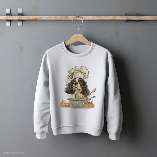 Cavalier King Charles Spaniel Making Food in the Kitchen Sweatshirt – Unisex Sweatshirt for Dog Lovers