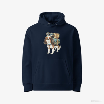 Cavalier King Charles Spaniel Hoodie – Men Navy Hoodie Eco-Friendly – Hiking (on White Background)