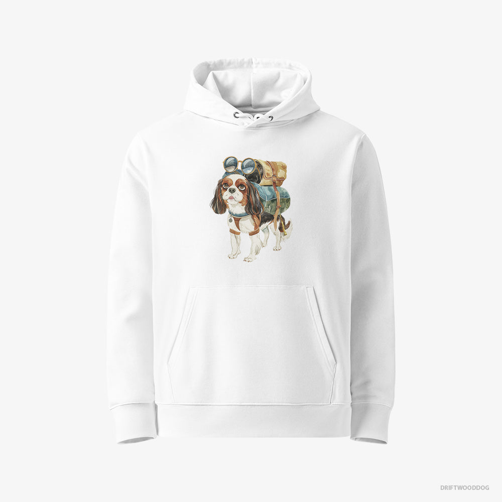 Cavalier King Charles Spaniel Hoodie – Men White Hoodie Eco-Friendly – Hiking (on White Background)