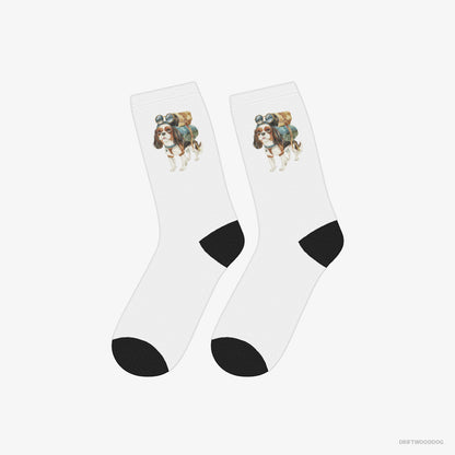 Cavalier King Charles Spaniel Socks – Unisex White Socks Classic – Hiking (on White Background)