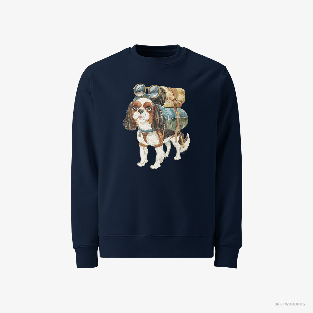 Cavalier King Charles Spaniel Sweatshirt – Men Navy Sweatshirt Classic – Hiking (on White Background)