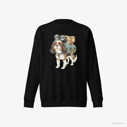 Cavalier King Charles Spaniel Sweatshirt – Women Black Sweatshirt Eco-Friendly – Hiking (on White Background)