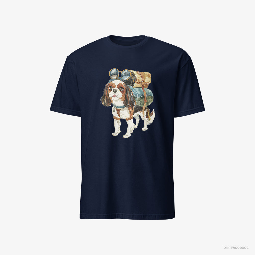 Cavalier King Charles Spaniel T-Shirt – Men Navy T-Shirt Classic – Hiking (on White Background)