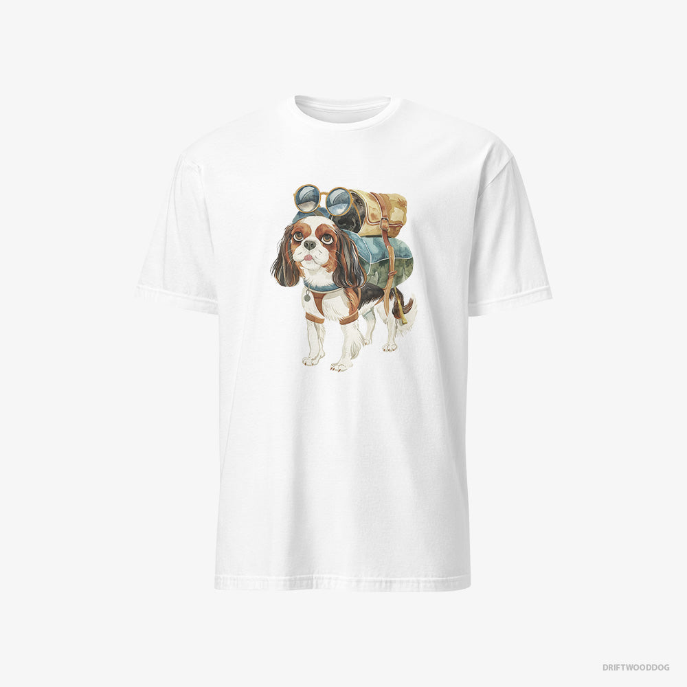 Cavalier King Charles Spaniel T-Shirt – Men White T-Shirt Classic – Hiking (on White Background)