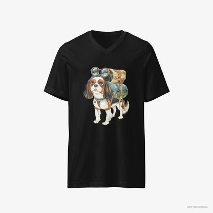 Cavalier King Charles Spaniel T-Shirt – Men Black T-Shirt V-Neck – Hiking (on White Background)