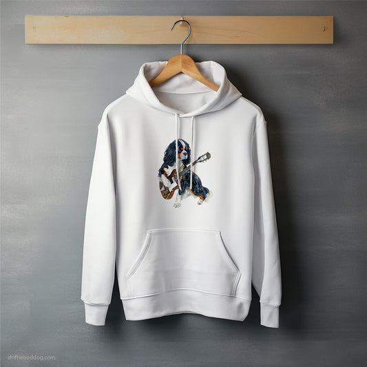 Dreamy Cavalier King Charles Spaniel Performing with a Rock Guitar Hoodie – Unisex Hoodie for Dog Lovers