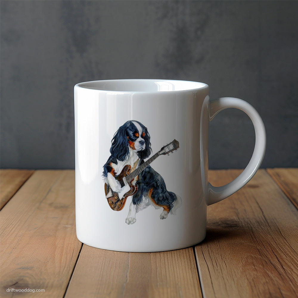 Dreamy Cavalier King Charles Spaniel Performing with a Rock Guitar Mug – Unique Dog Cups | Dog-Themed Mugs