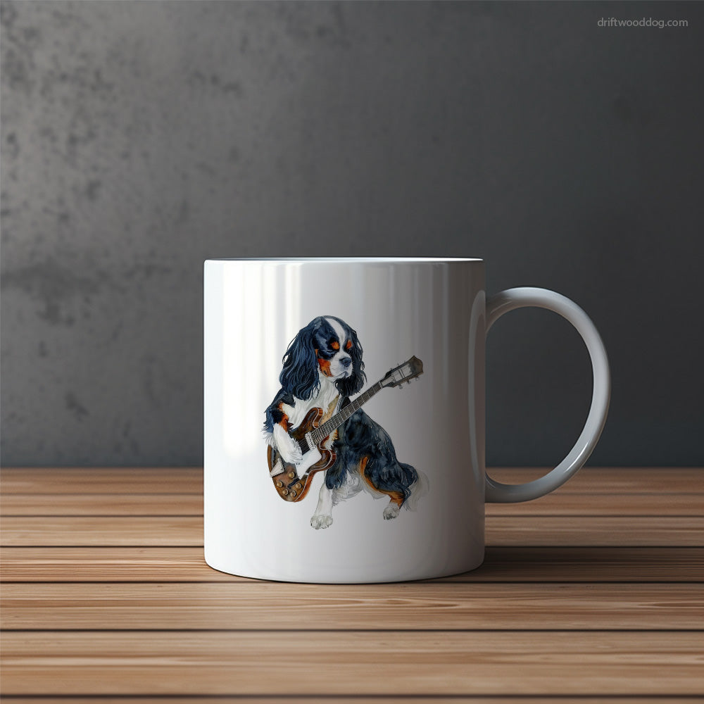 Dreamy Cavalier King Charles Spaniel Performing with a Rock Guitar Mug – Funny Dog Coffee Mugs | Quirky Canine Drinkware