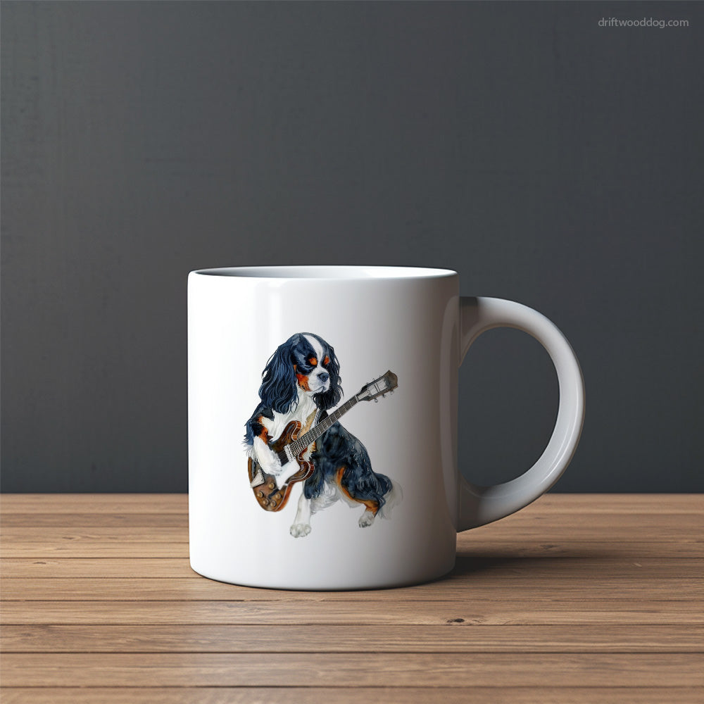 Dreamy Cavalier King Charles Spaniel Performing with a Rock Guitar Mug – Custom Dog Mugs | Personalized Pet Mugs