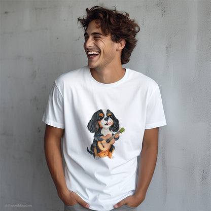 Cute Cavalier King Charles Spaniel Playing Guitar T-Shirt – Dog T-Shirt for Men