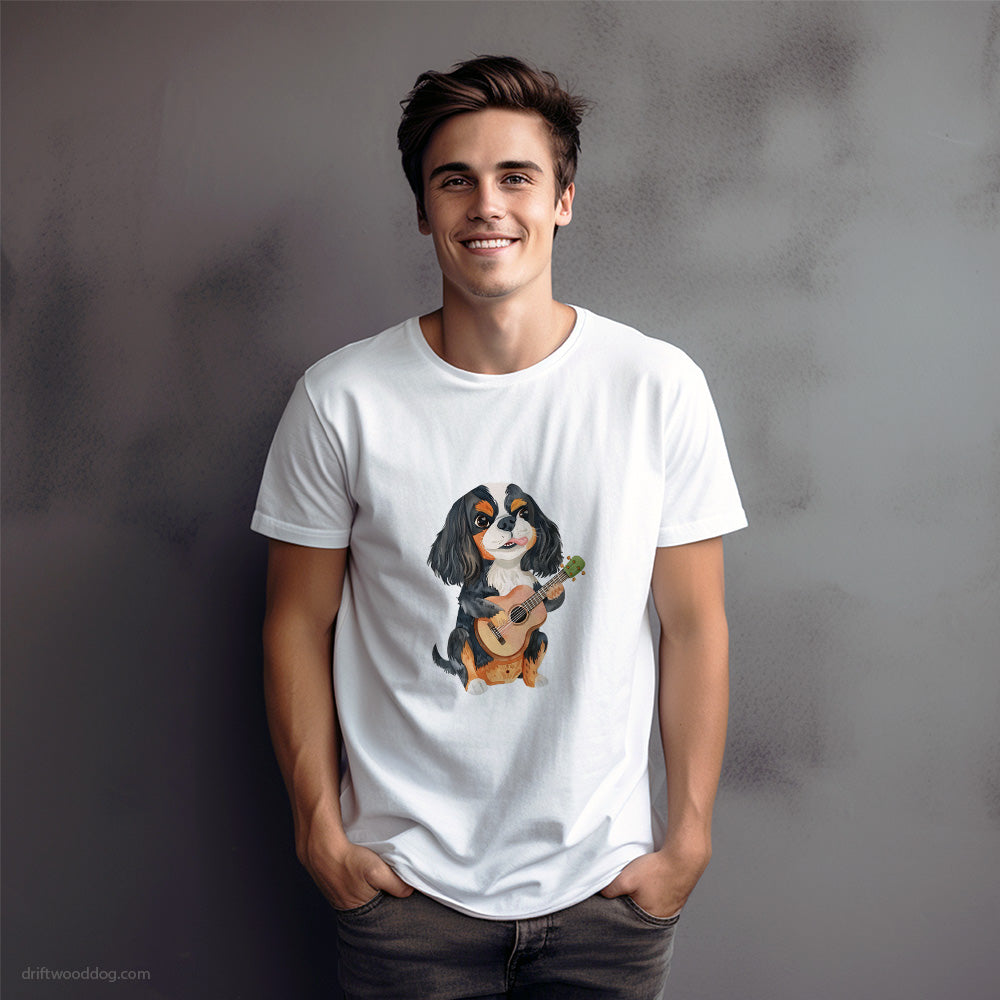 Cute Cavalier King Charles Spaniel Playing Guitar T-Shirt – Dog Graphic Tee for Men