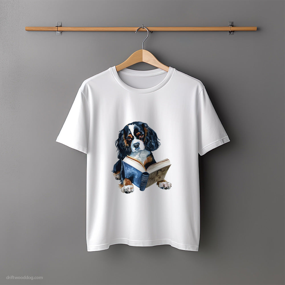 Cavalier King Charles Spaniel Reading a Book T-Shirt – Unisex Tee for Dog Lovers