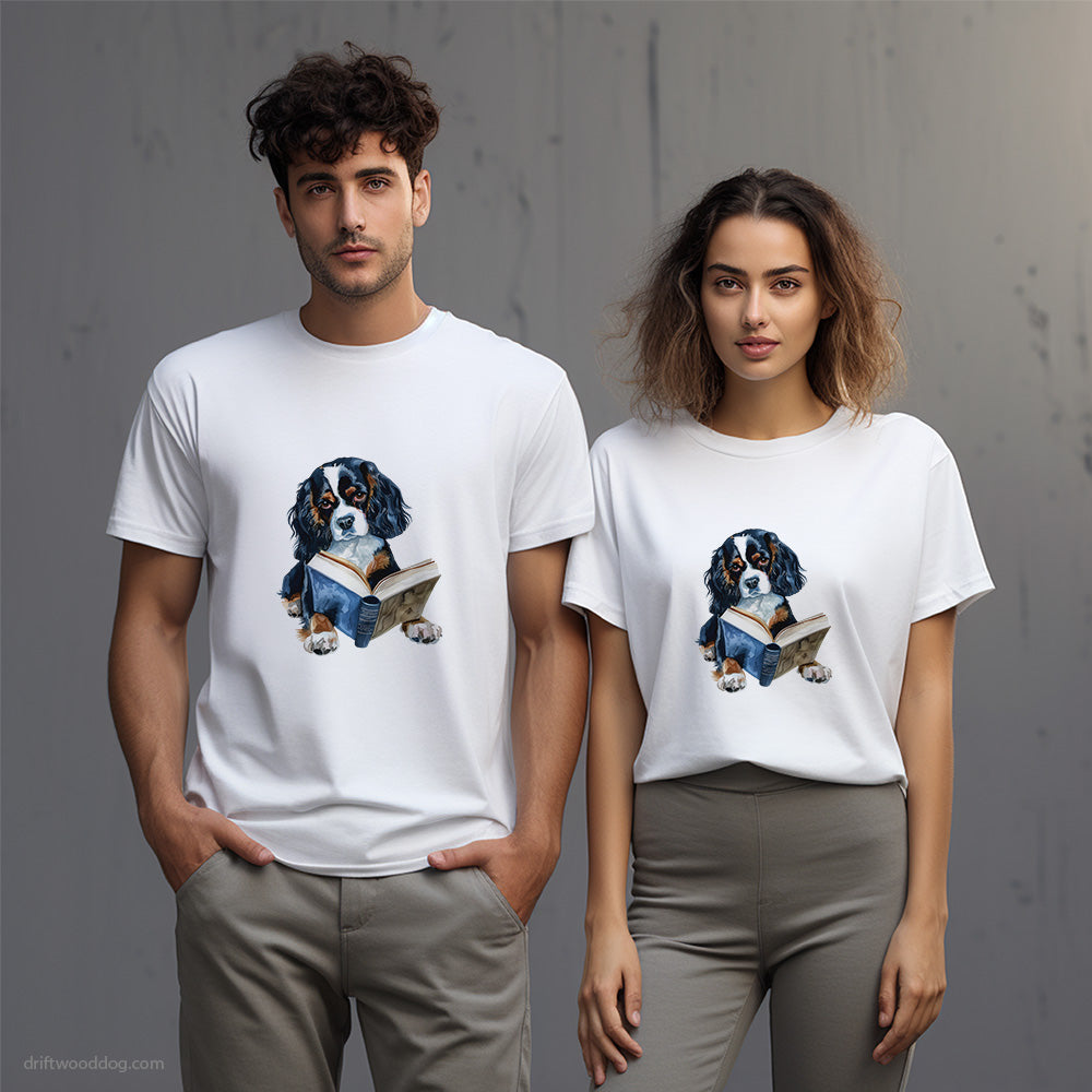 Cavalier King Charles Spaniel Reading a Book T-Shirt – Unisex T-Shirt for Dog Lovers 