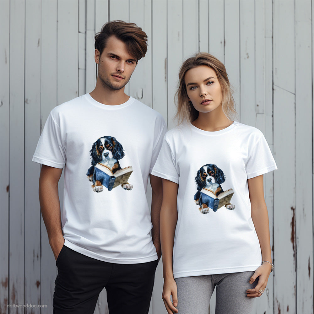 Cavalier King Charles Spaniel Reading a Book T-Shirt – Unique Dog T-Shirts for Pet Lovers