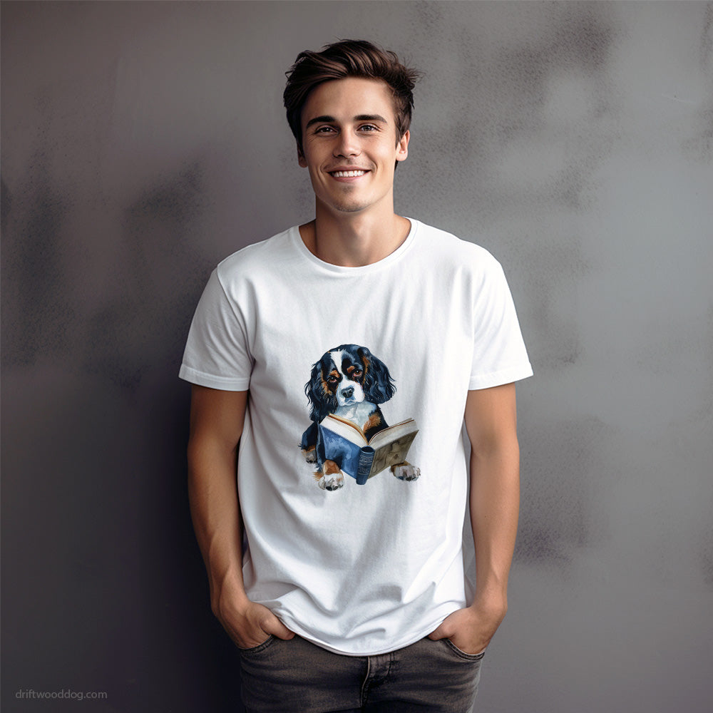 Cavalier King Charles Spaniel Reading a Book T-Shirt – Dog Graphic Tee for Men