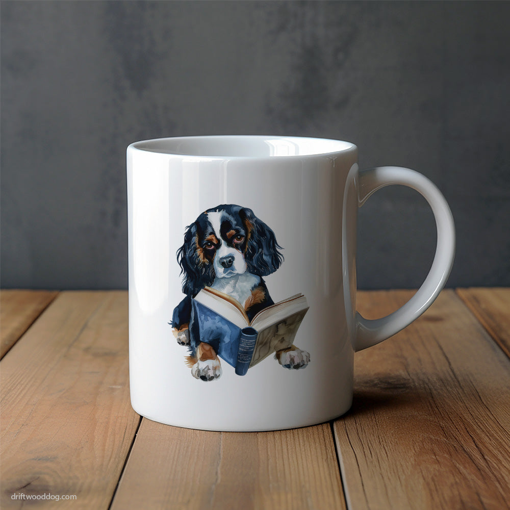 Cavalier King Charles Spaniel Reading a Book Mug – Unique Dog Cups | Dog-Themed Mugs