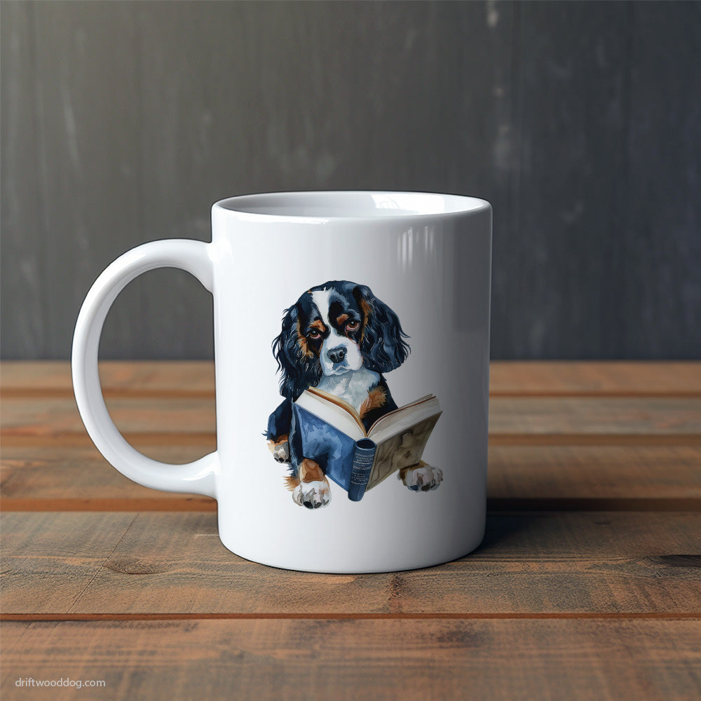 Cavalier King Charles Spaniel Reading a Book Mug – Cute Dog-Themed Mugs | Perfect Gifts for Dog Lovers