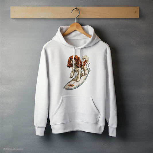 Cavalier King Charles Spaniel Surfing on a Surfboard Hoodie – Unisex Hoodie for Dog Lovers