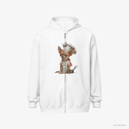 Chihuahua Hoodie – Men White Hoodie Full-Zip – Set for Cooking (on White Background)