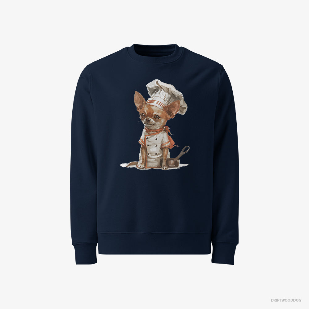 Chihuahua Sweatshirt – Women Navy Sweatshirt Classic – Set for Cooking (on White Background)