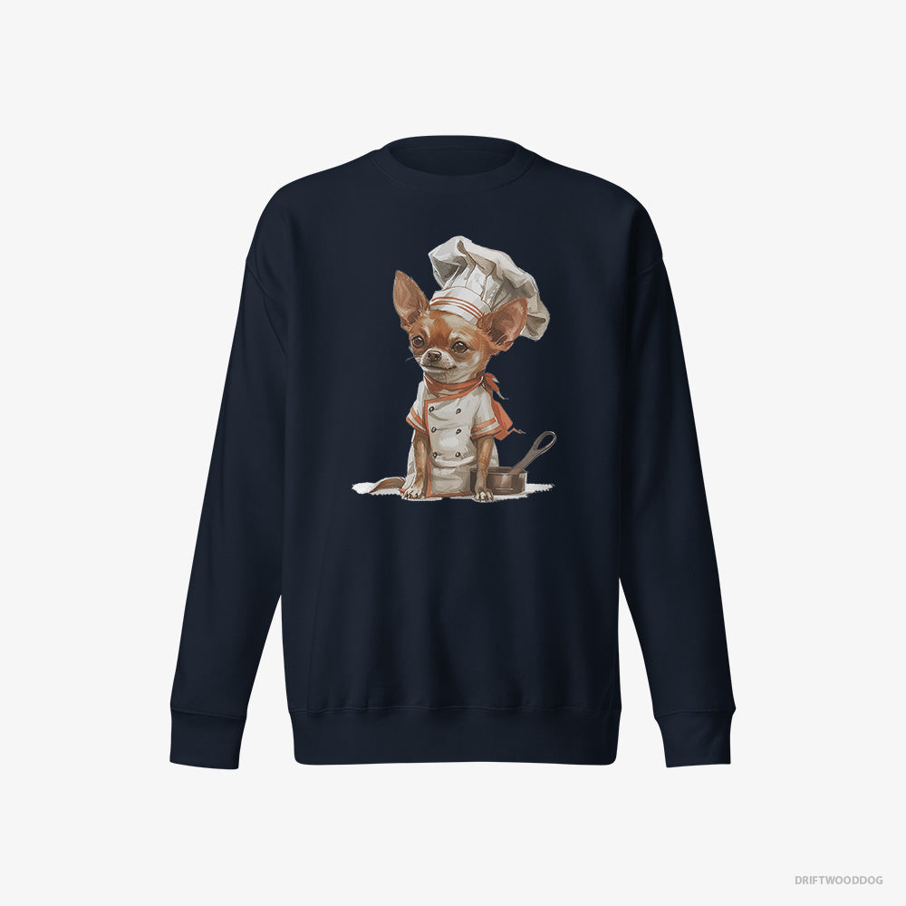 Chihuahua Sweatshirt – Women Navy Sweatshirt Eco-Friendly – Set for Cooking (on White Background)